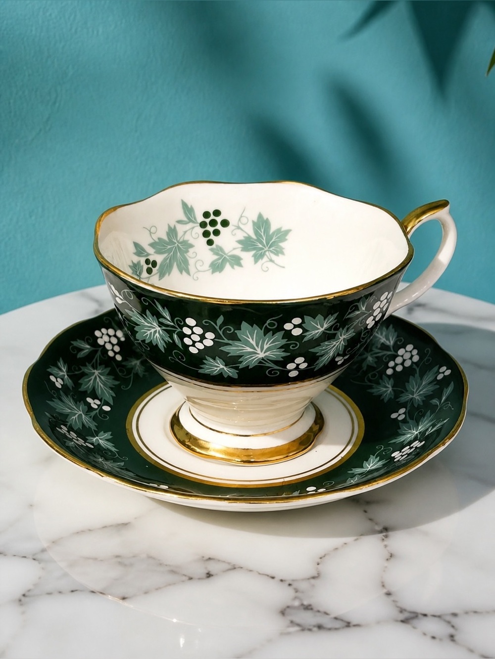 Royal Albert Chateau Series Lyons Green White Berries Tea Cup and Saucer